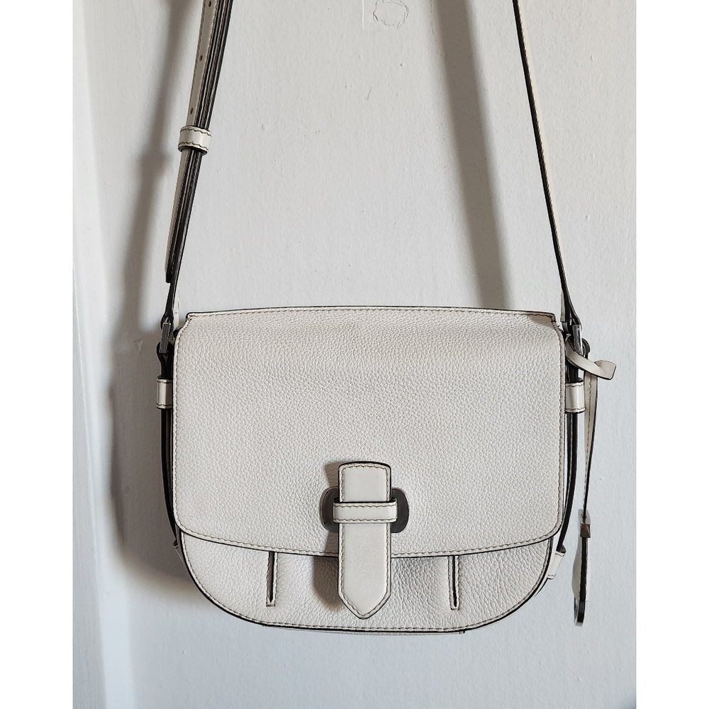 Michael Kors Romy Medium Messenger White Crossbody Saddle Leather Handbag